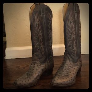 Justin Size 8 Gray Ostrich Skin Cowboy Boots